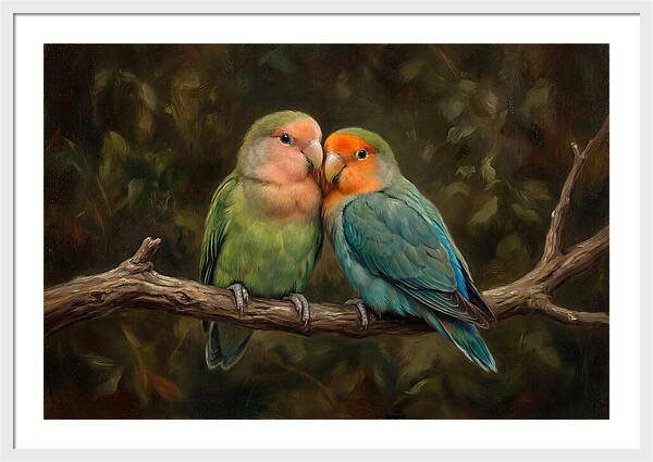 Lovebirds Embracing On A Branch