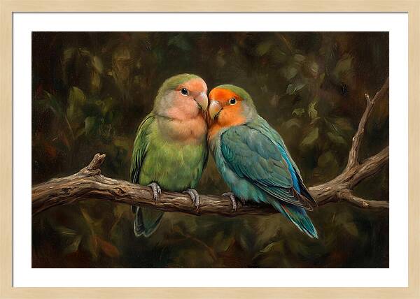Lovebirds Embracing On A Branch