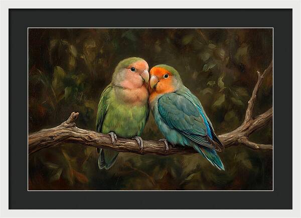 Lovebirds Embracing On A Branch