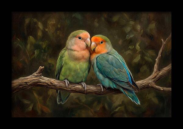 Lovebirds Embracing On A Branch