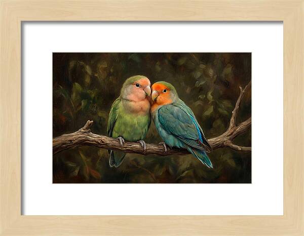 Lovebirds Embracing On A Branch