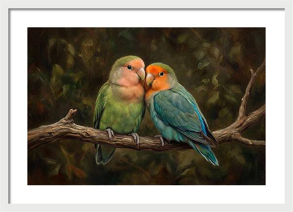 Lovebirds Embracing On A Branch