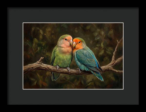 Lovebirds Embracing On A Branch