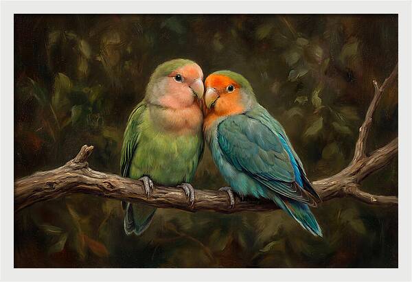 Lovebirds Embracing On A Branch