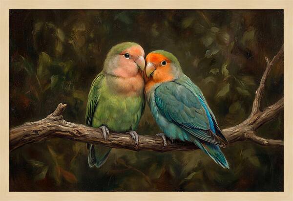 Lovebirds Embracing On A Branch