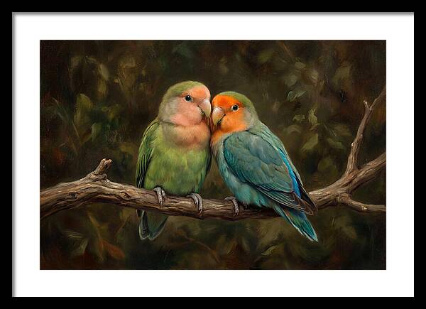 Lovebirds Embracing On A Branch