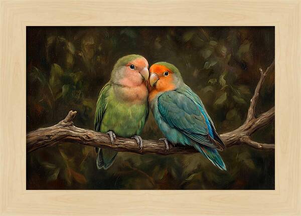 Lovebirds Embracing On A Branch