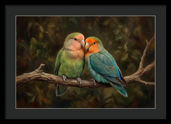 Lovebirds Embracing On A Branch