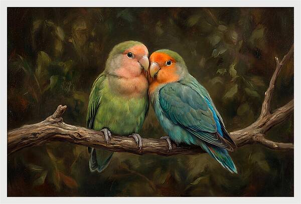 Lovebirds Embracing On A Branch