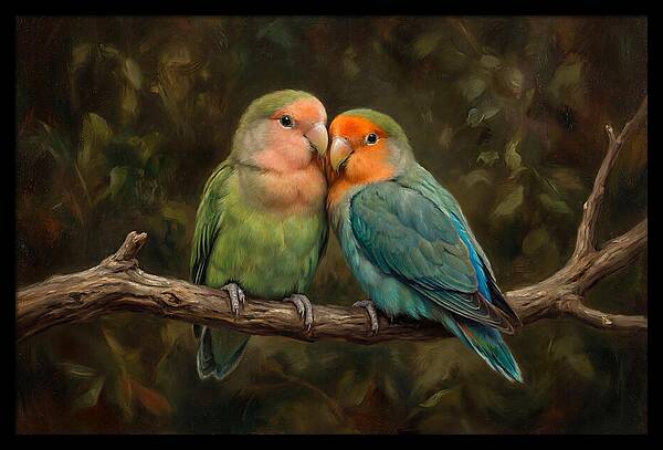 Lovebirds Embracing On A Branch