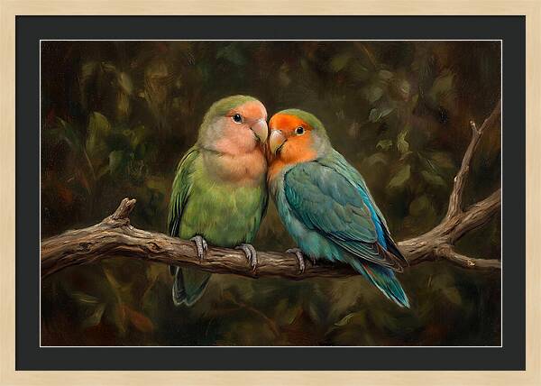 Lovebirds Embracing On A Branch