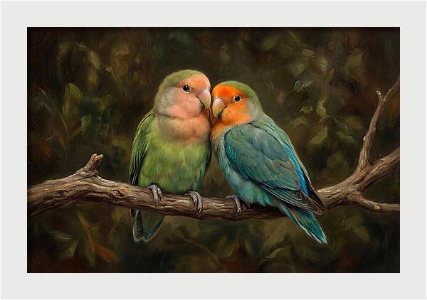 Lovebirds Embracing On A Branch