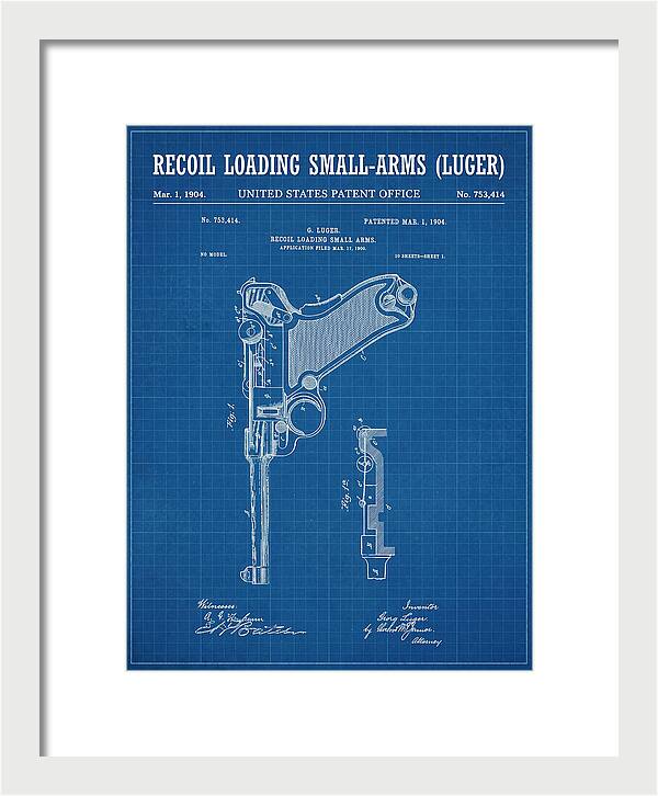 Luger Pistol Recoil Mechanism Blueprint Patent Us753414