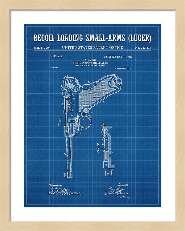 Luger Pistol Recoil Mechanism Blueprint Patent Us753414