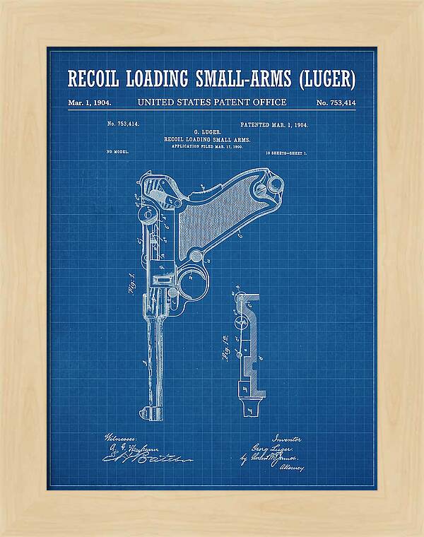 Luger Pistol Recoil Mechanism Blueprint Patent Us753414