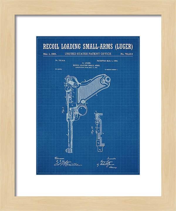 Luger Pistol Recoil Mechanism Blueprint Patent Us753414