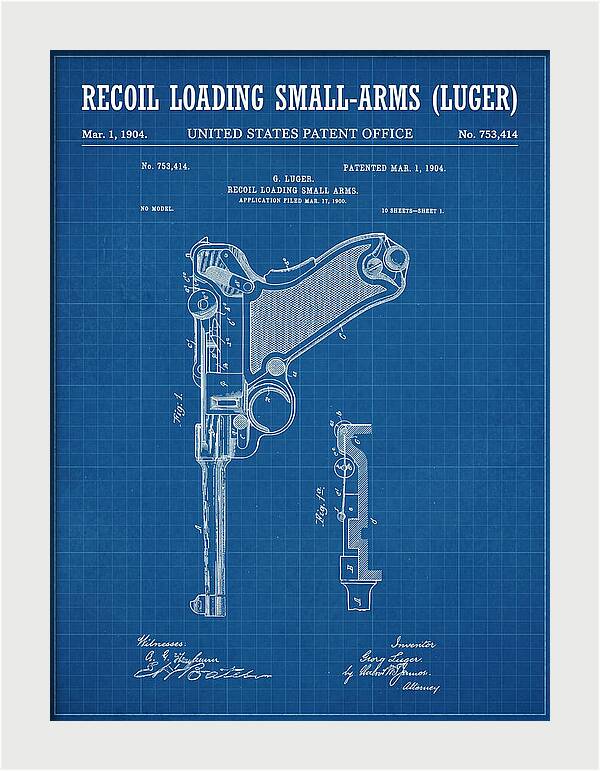 Luger Pistol Recoil Mechanism Blueprint Patent Us753414