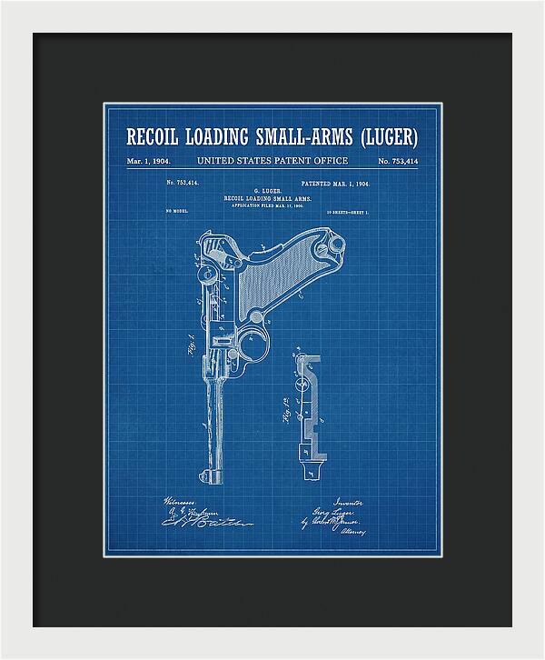Luger Pistol Recoil Mechanism Blueprint Patent Us753414