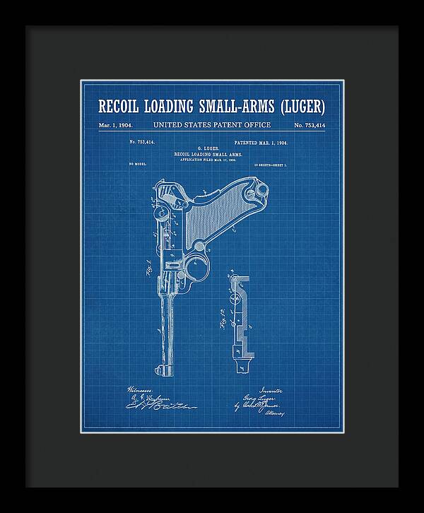 Luger Pistol Recoil Mechanism Blueprint Patent Us753414