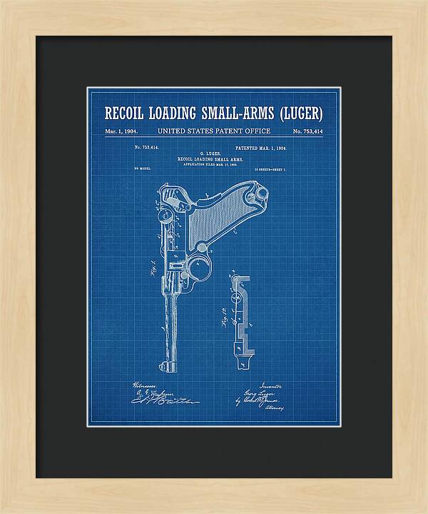 Luger Pistol Recoil Mechanism Blueprint Patent Us753414