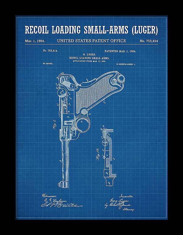 Luger Pistol Recoil Mechanism Blueprint Patent Us753414