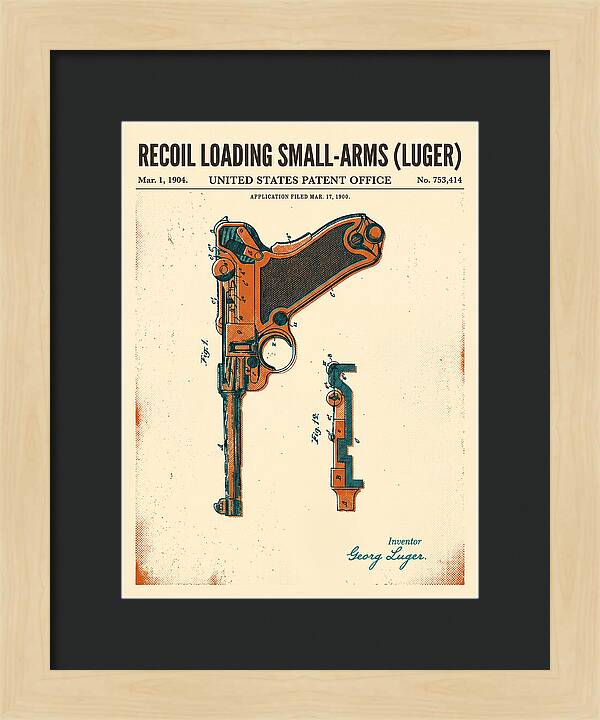 Luger Pistol Recoil Mechanism Retro Patent Us753414