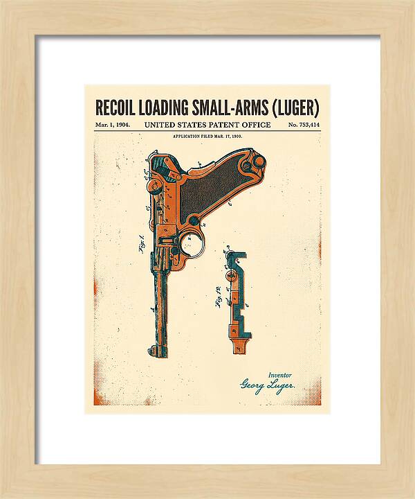 Luger Pistol Recoil Mechanism Retro Patent Us753414