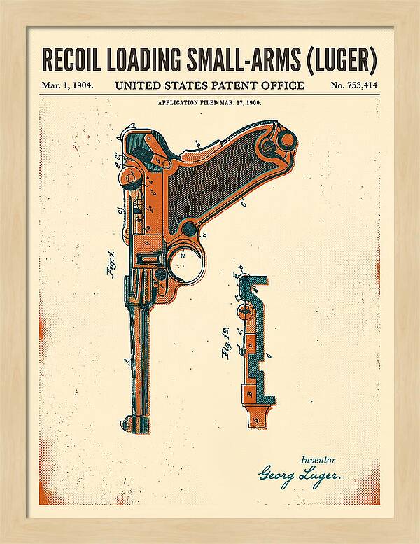 Luger Pistol Recoil Mechanism Retro Patent Us753414