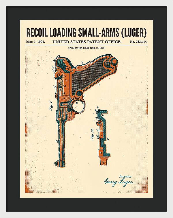 Luger Pistol Recoil Mechanism Retro Patent Us753414