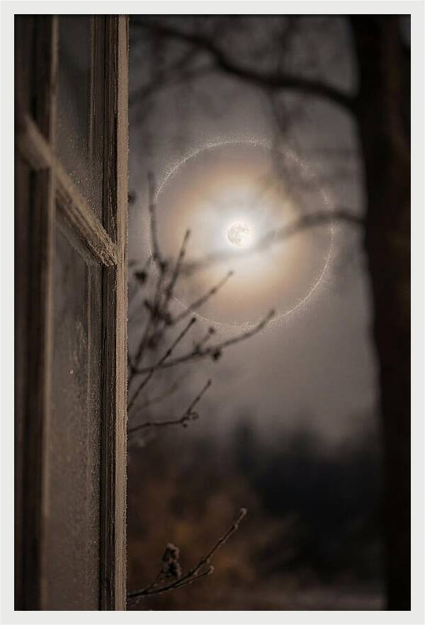 Lunar Halo With Ice Crystal Ring