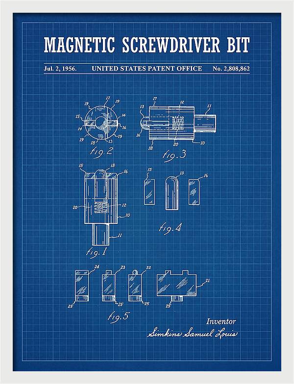 Magnetic Screwdriver Bit Blueprint Patent Us2808862a