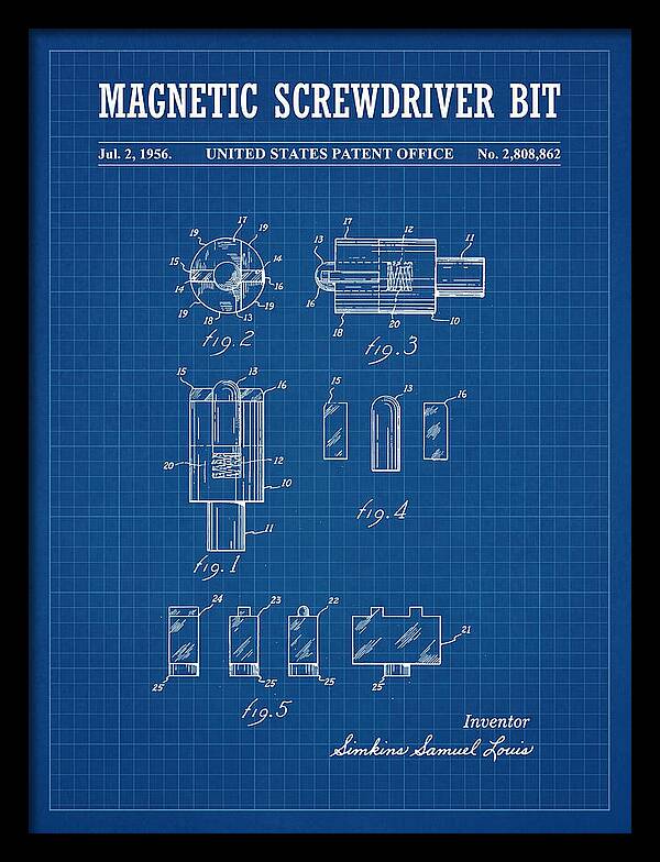 Magnetic Screwdriver Bit Blueprint Patent Us2808862a