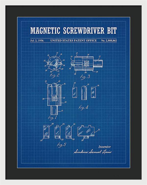 Magnetic Screwdriver Bit Blueprint Patent Us2808862a