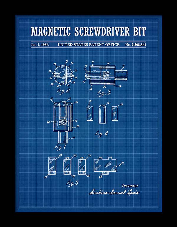 Magnetic Screwdriver Bit Blueprint Patent Us2808862a