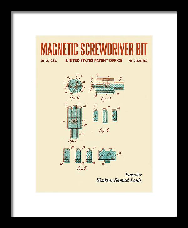 Magnetic Screwdriver Bit Retro Patent Us2808862a