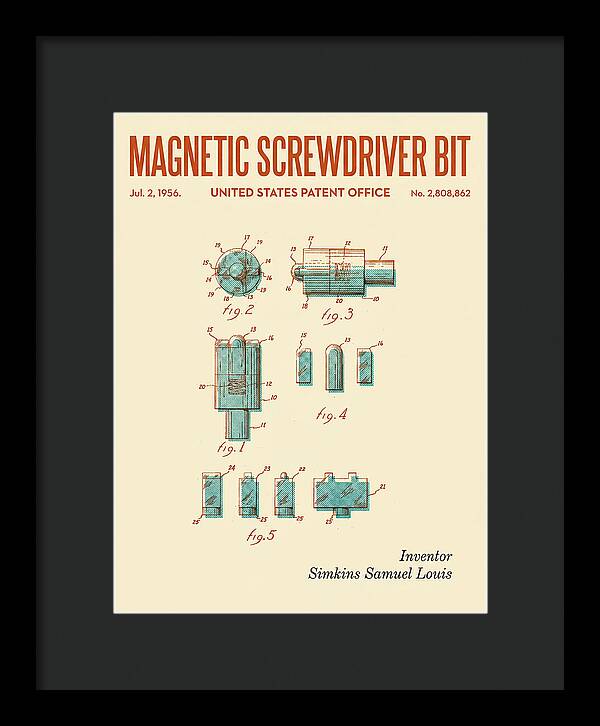 Magnetic Screwdriver Bit Retro Patent Us2808862a
