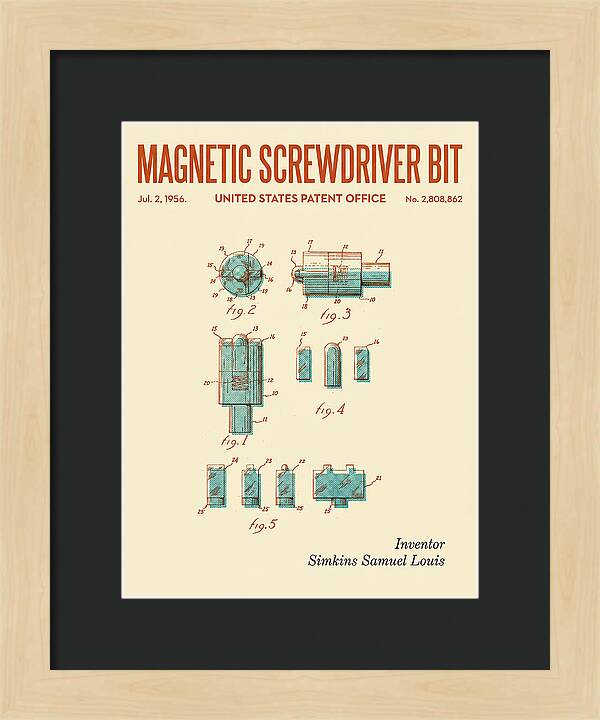 Magnetic Screwdriver Bit Retro Patent Us2808862a
