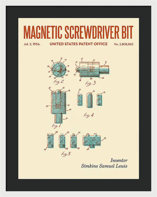 Magnetic Screwdriver Bit Retro Patent Us2808862a