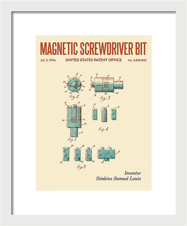 Magnetic Screwdriver Bit Retro Patent Us2808862a