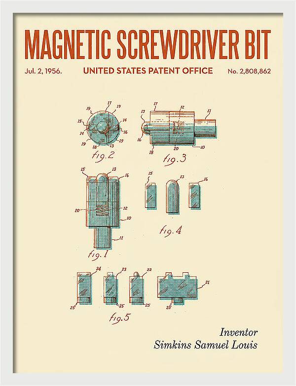 Magnetic Screwdriver Bit Retro Patent Us2808862a