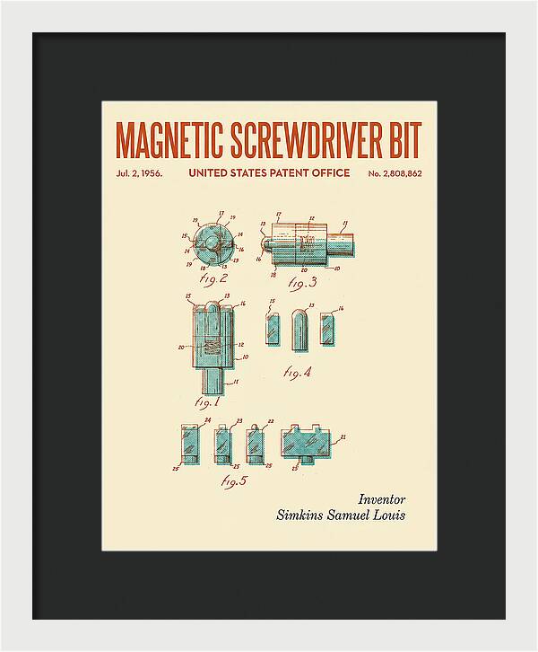 Magnetic Screwdriver Bit Retro Patent Us2808862a