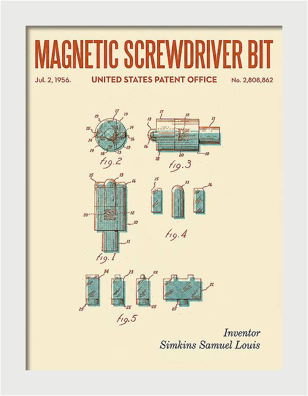 Magnetic Screwdriver Bit Retro Patent Us2808862a
