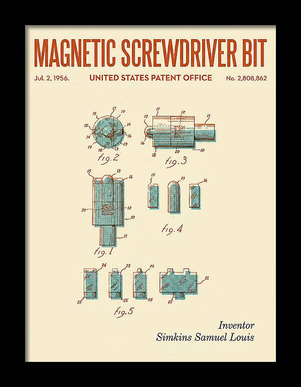 Magnetic Screwdriver Bit Retro Patent Us2808862a