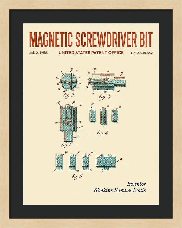 Magnetic Screwdriver Bit Retro Patent Us2808862a