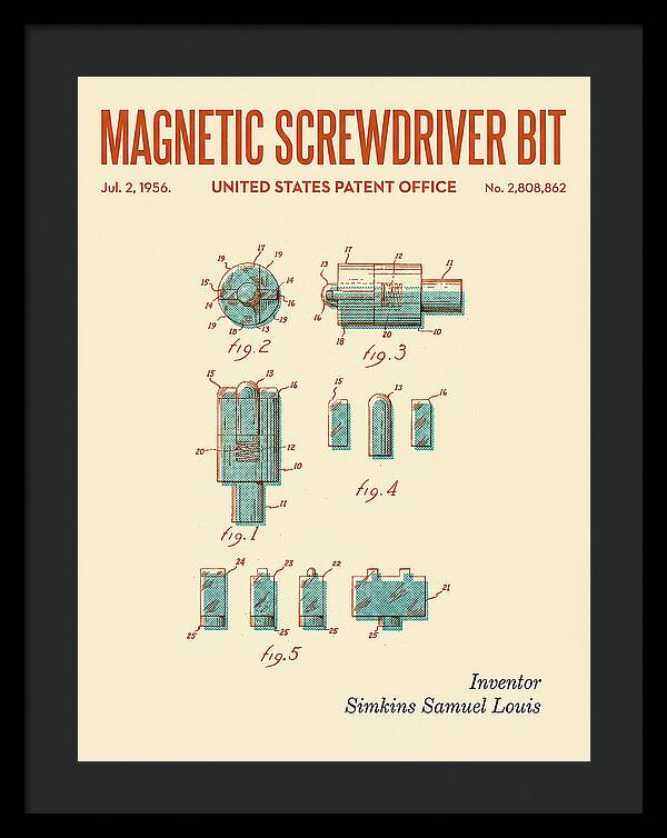 Magnetic Screwdriver Bit Retro Patent Us2808862a
