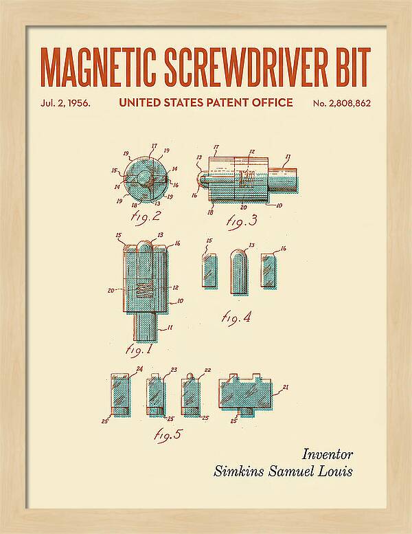 Magnetic Screwdriver Bit Retro Patent Us2808862a