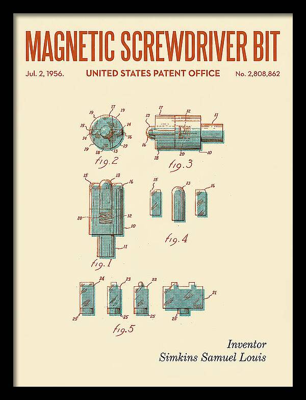 Magnetic Screwdriver Bit Retro Patent Us2808862a