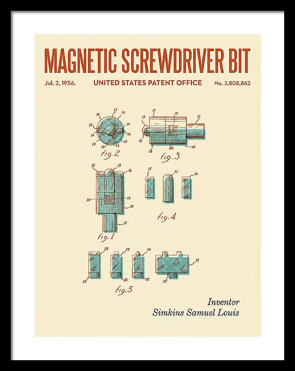 Magnetic Screwdriver Bit Retro Patent Us2808862a