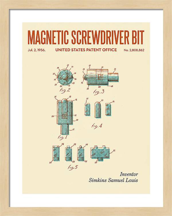 Magnetic Screwdriver Bit Retro Patent Us2808862a