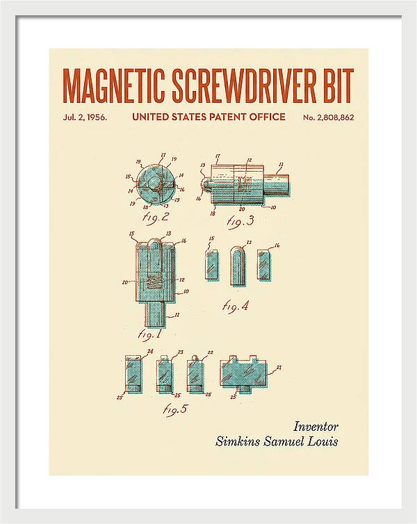 Magnetic Screwdriver Bit Retro Patent Us2808862a